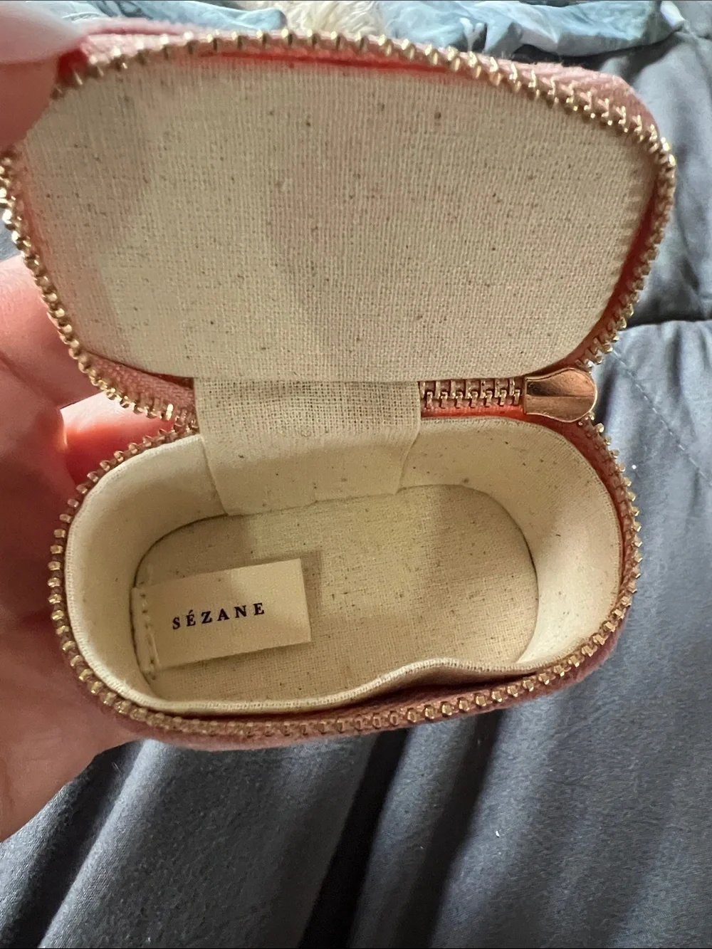 Sezane Pink Velvet Jewelry keychain Travel Case